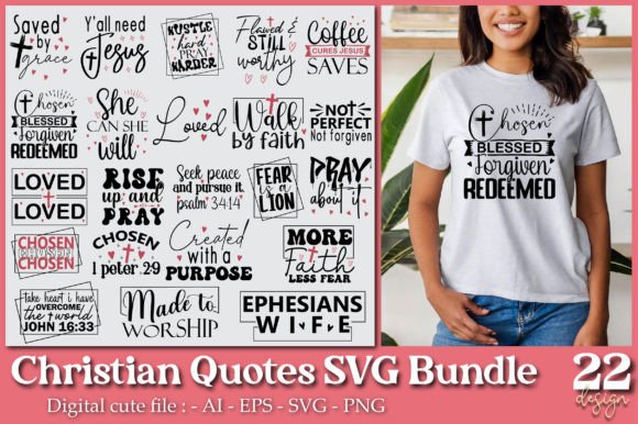 Christian Quotes SVG Bundle: T-Shirt Graphics for Faith-Focused Design Projects