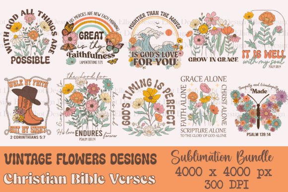 Vintage Flowers Christian PNG Bundle – Graphics & T-Shirt Designs for Etsy and Digital Sellers